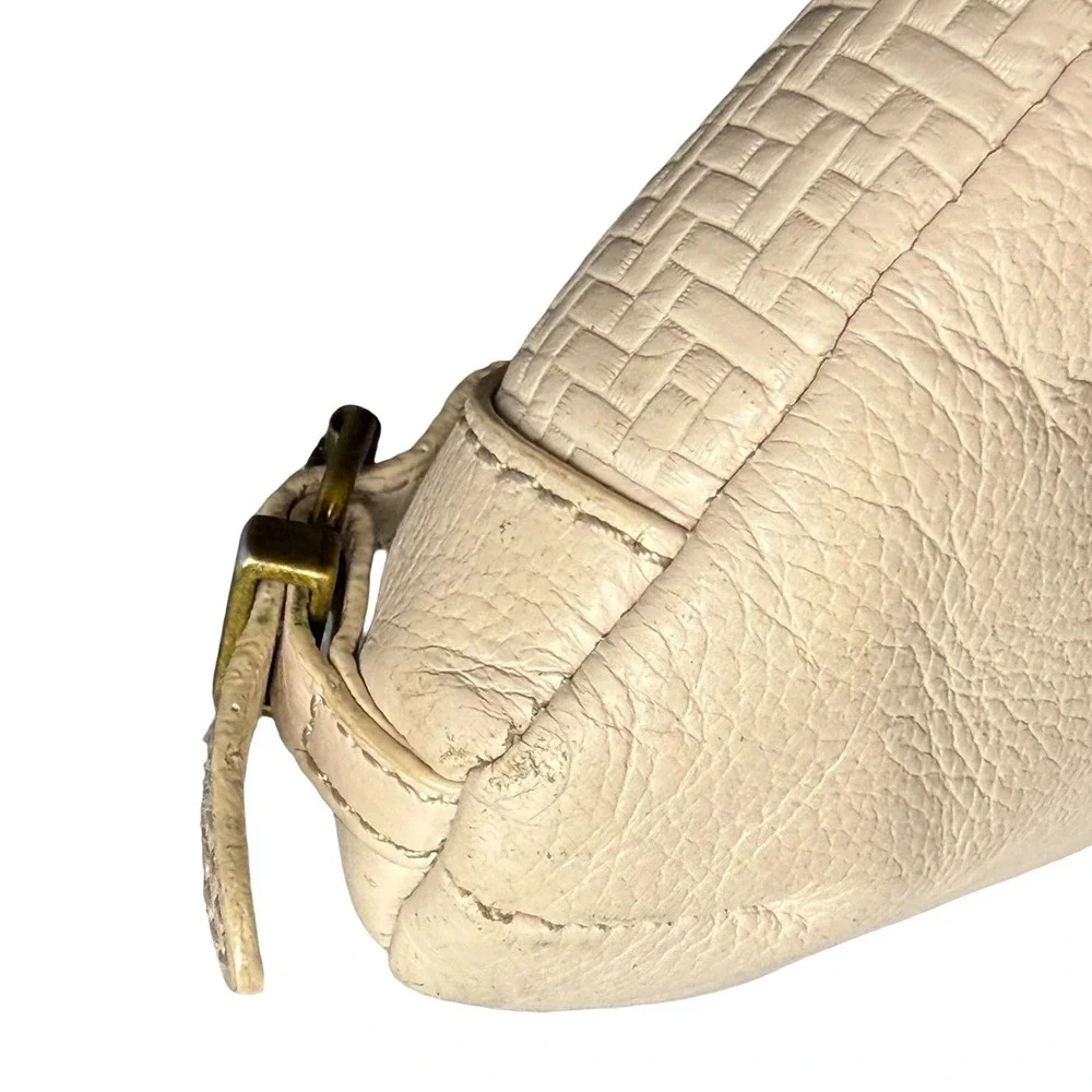 Elliott Lucca Cream Leather Crossbody Bag Triple Zip Chain Strap Woven Small Y2K